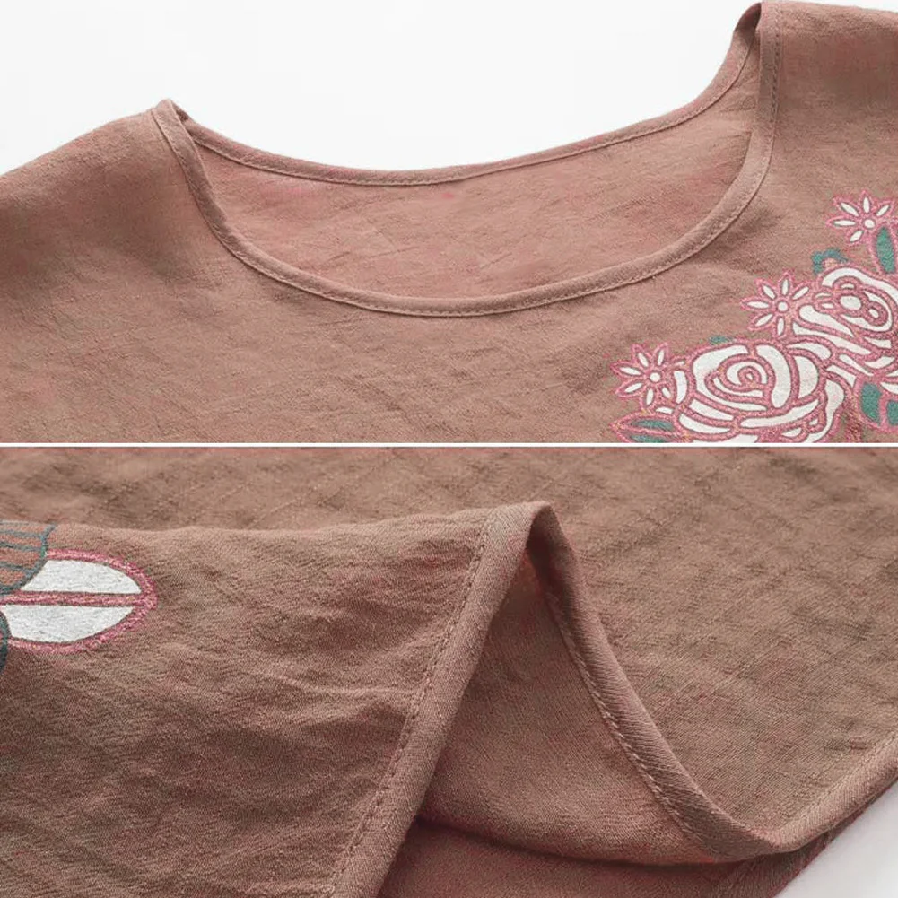 Льняная футболка с коротким рукавом и штаны для женщин среднего возраста