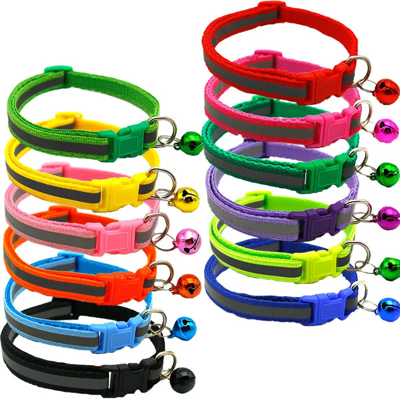 

Pet Collar Adjustable Size Solid Color Reflective Bell Collar Suitable for Cats Small Dogs Pet Supplies Basic Collar