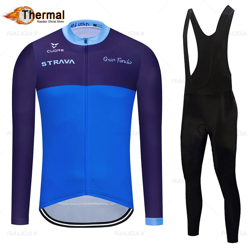 

STRAVA Men's Winter Bicycle Set Bike Cycling Team 2022 Thermal Fleece Long Sleeve Sportswear Keep Warm Racing Offroad Jersey Set