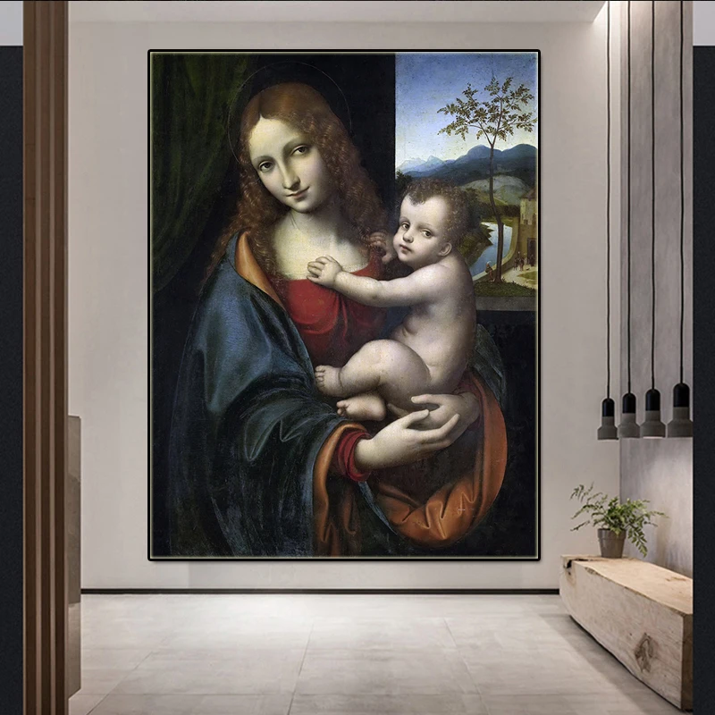 

Canvas Painting Set Classical Mother Holding Baby Famous Hand-painted Oil painting for Children's Room Bedside Hoom Decor Poster