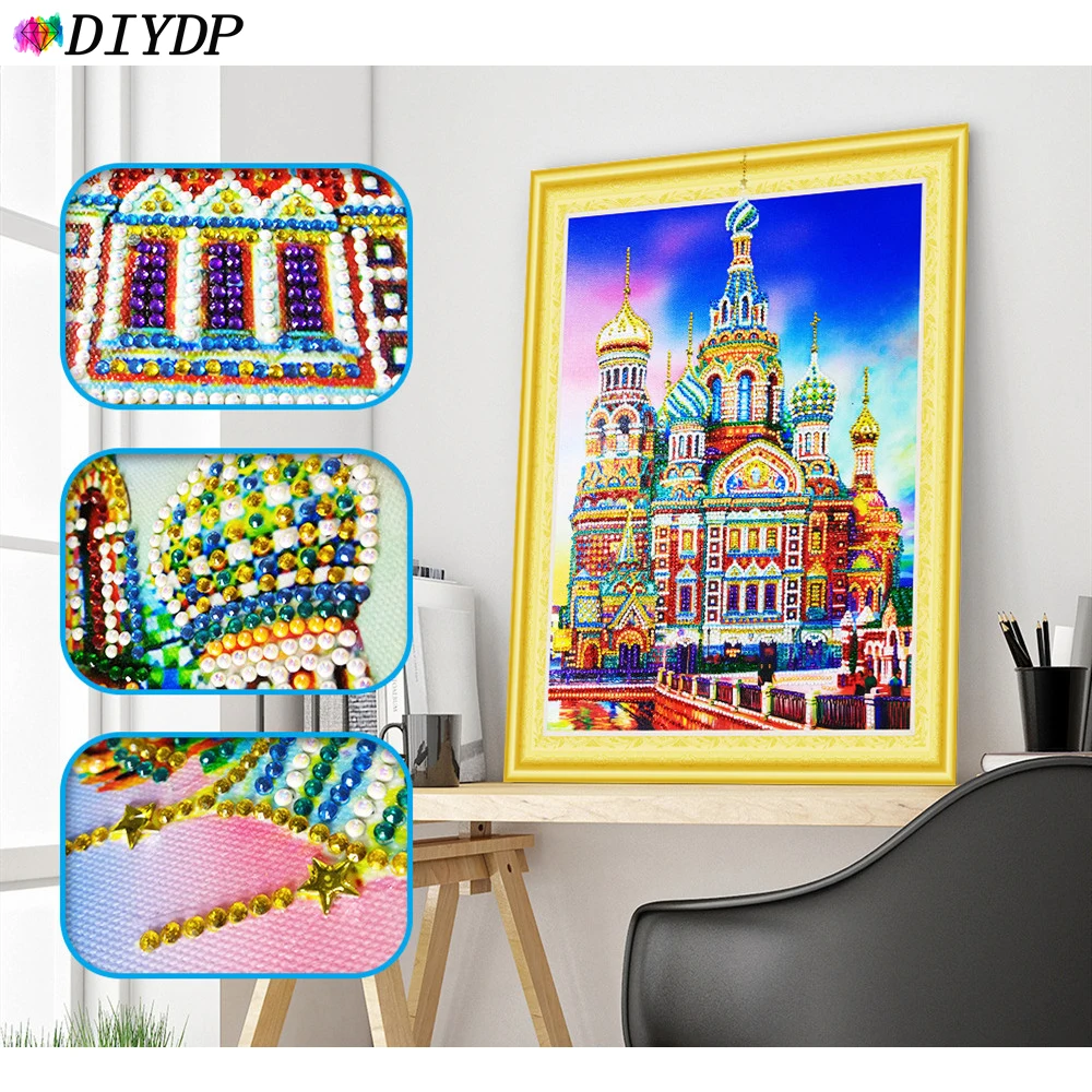 

DIYDP Special Shape Diamond Painting 5D DIY Church Partial Round Rhinestones Embroidery Mosaic Cross Stitch Landscape New Decor