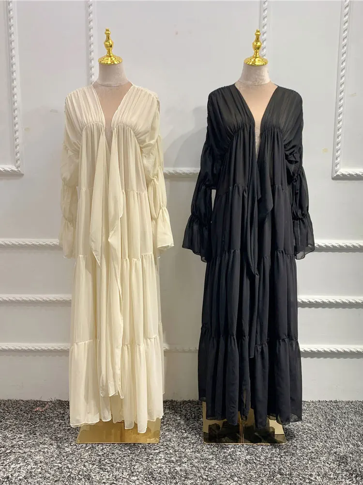 ИД плиссированное платье-абайя женское шифоновое платье с запахом спереди