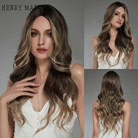henry margu brown highlight blonde wavy synthetic wigs for women ombre brown natural hair for daily cosplay party heat resistant