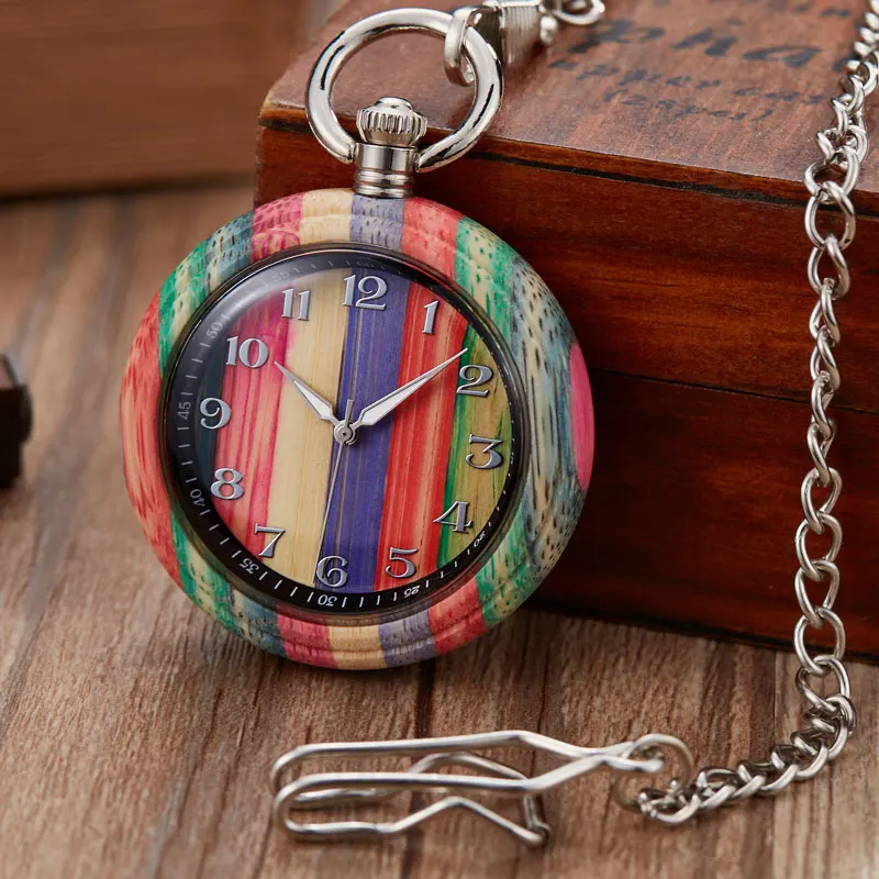 Красочные деревянные карманные часы в стиле ретро кварцевые креативные