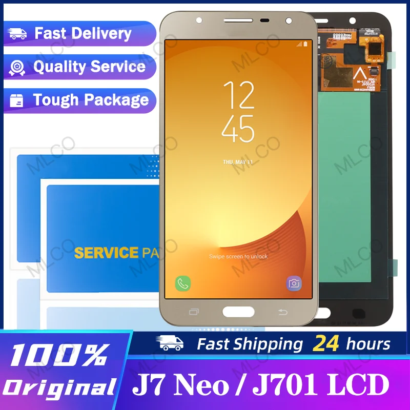 100% AMOLED LCD 5 ''для Samsung Galaxy J7 Neo J701 J701F J701M Core ЖК-дисплей сенсорный экран дигитайзер