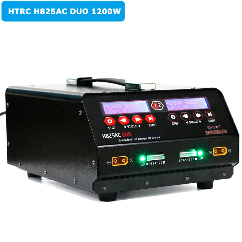 HTRC 1200 Вт Dual Порты и разъёмы Аккумулятор для беспилотника баланс Зарядное устройство высокого Мощность H825AC DUO 25A, на возраст от 1 года до 8 лет s Lipo/Lihv для Rc распыления, применяемые в сельском хозяйстве Бла (беспилотный летательный аппарат)