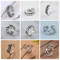 vintage ring sterling silver color metal punk letter open rings design finger rings for women girl men party jewelry gifts