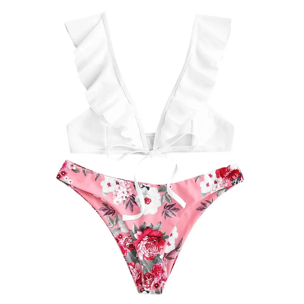 Бикини с оборками пуш-ап бразильский милый купальник для девочек 2020 глубокий