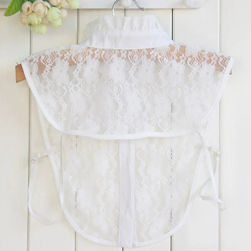 Женская кружевная рубашка с вертикальным отсоединяемым воротником летний