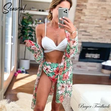 2021 Sexy Bikinis And Cover Set Women Swimsuit Printed Swimwear High Waist Summer Strappy Bathing Suit Beach Wear Biquini Female