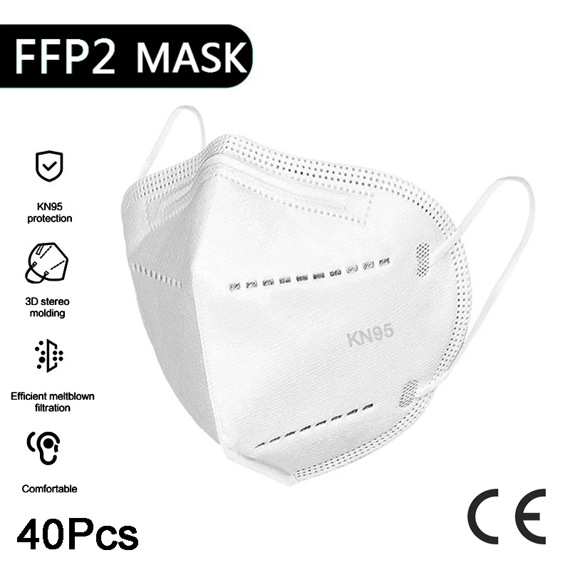 

40 Pcs FFP2 KN95 Mascarillas CE Health Filtering Facial Face Masks Safety Breathable Earloop Disposable 95% Mouth Mask For Face