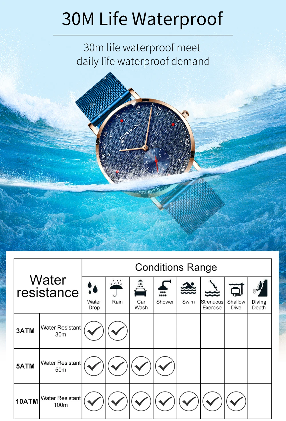 CRRJU Watch Men Fashion Business Watches Men's Casual Waterproof Quartz Wristwatch Blue Steel Clock Relogio Masculino