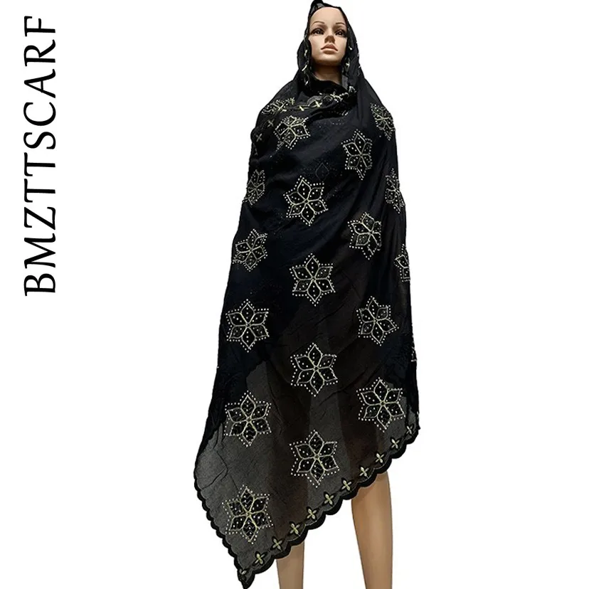 100% хлопковые шарфы африканские женские мусульманская вышивка платок с камнями