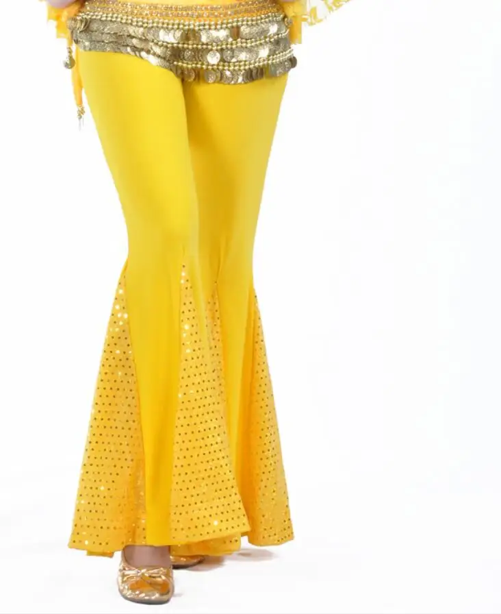 Bright Yellow Женские брюки для танца живота, Кристальные хлопковые брюки «рыбий хвост», Профессиональная Одежда для танцев - Цвет: Bright Yellow