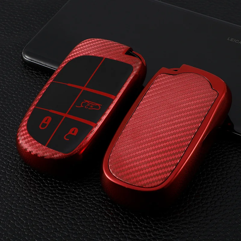 

Carbon Fiber TPU Car Key Cover Case Holder Keychain for Jeep Renegade Cherokee Grand Cherokee DODGE JCUV 3 Button Remote Key