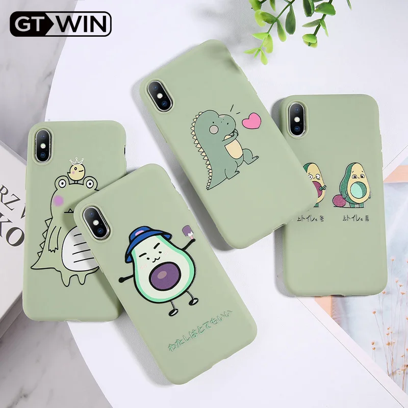GTWIN зеленый чехол с мультяшным динозавром авокадо для iPhone 11 Pro Max X 7 8 plus XR XS 5 6S 6 Plus