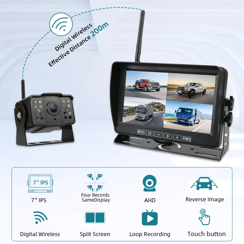 저렴한 Jansite-차량용 DVR 대시캠 디지털 무선 7 인치 IPS AHD 모니터 루프 녹화 역방향 카메라 트럭 버스 RV 트레일러, 12-24V