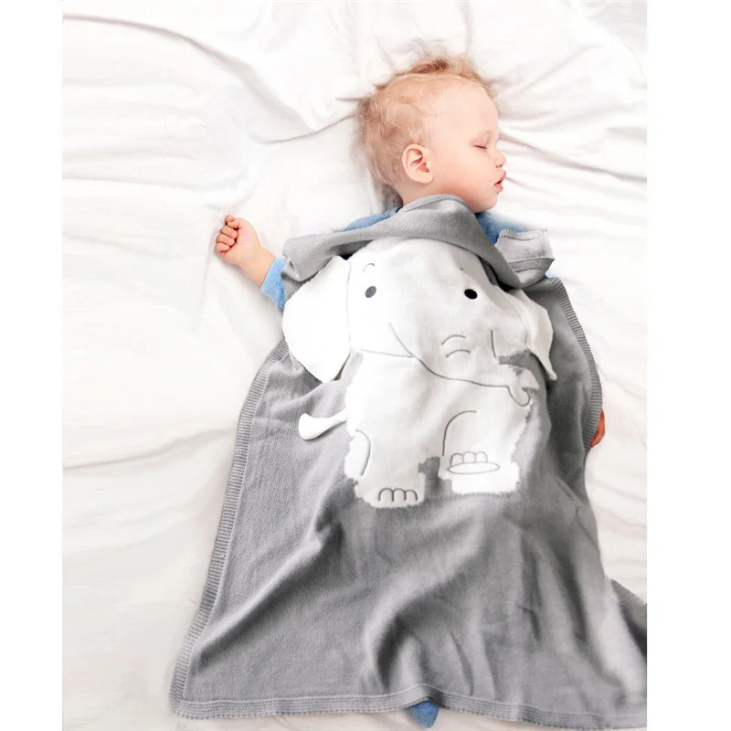 

3D summer children's knitted blankets, newborn babies, cartoon elephant soft comfortable blankets