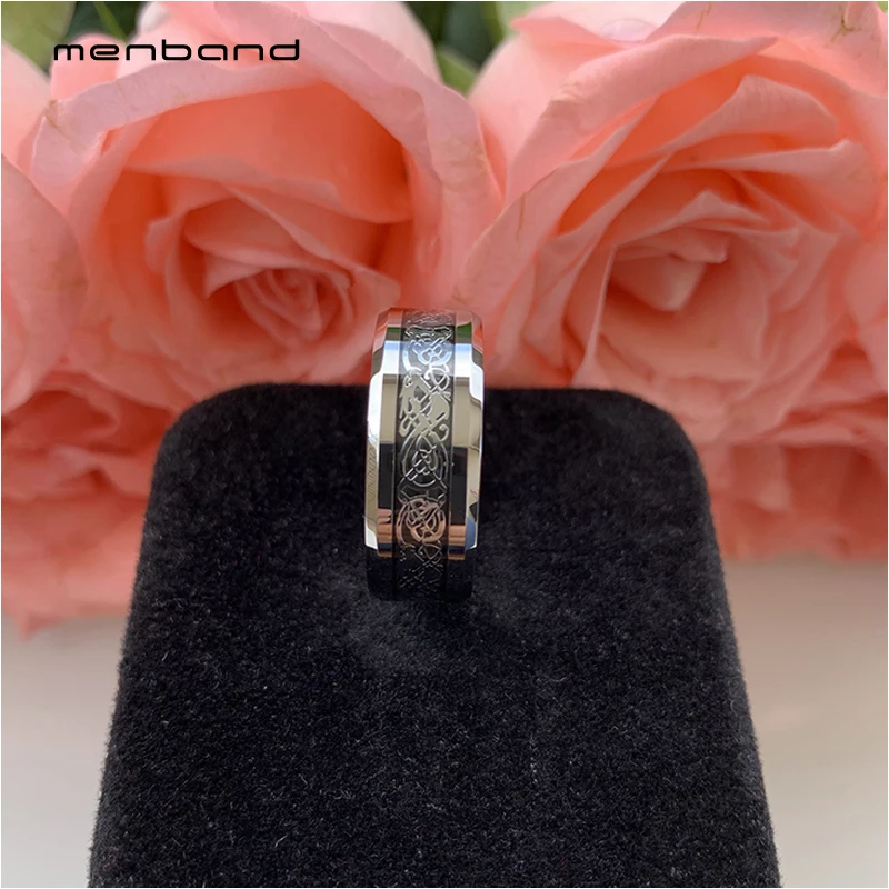 Classic Ring Black Carbide Fiber Inlay Tungsten Dragon For Men Band 8MM Comfort Fit | Украшения и аксессуары