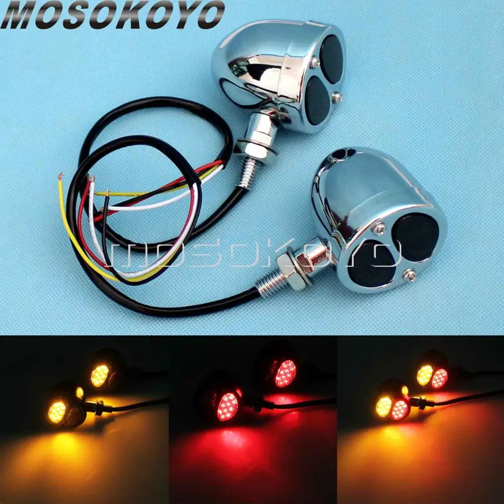 chrome-rear red 2X светодиодный красный/белый и янтарный мигалка задние фонари тормоза стоп-светильник 10 мм болт для Harley Кафе Racer Chopper Bobber указатель поворота светильник - Цвет: chrome-rear red