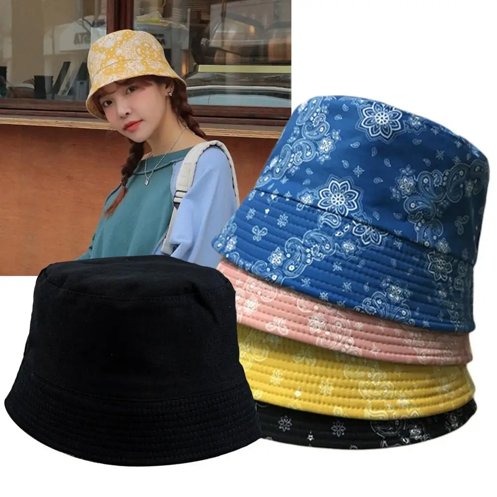 

Summer Women Paisley Print Folding Double Sided Reversible Sun Hat Bucket Cap