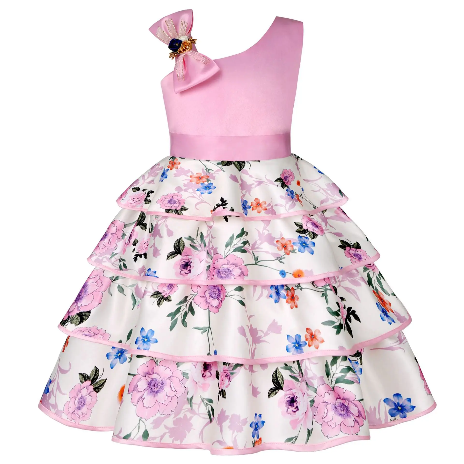 

Платье с цветочным узором для девочек многослойное платье принцессы с цветочным принтом для девочек, 4 цвета, вечерние летние платья на свадьбу детская одежда, 6, 8, 10 лет