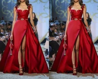 haute couture red evening dresses 2019 spaghetti a line side split prom formal gown robe de soire special occasion evening dress