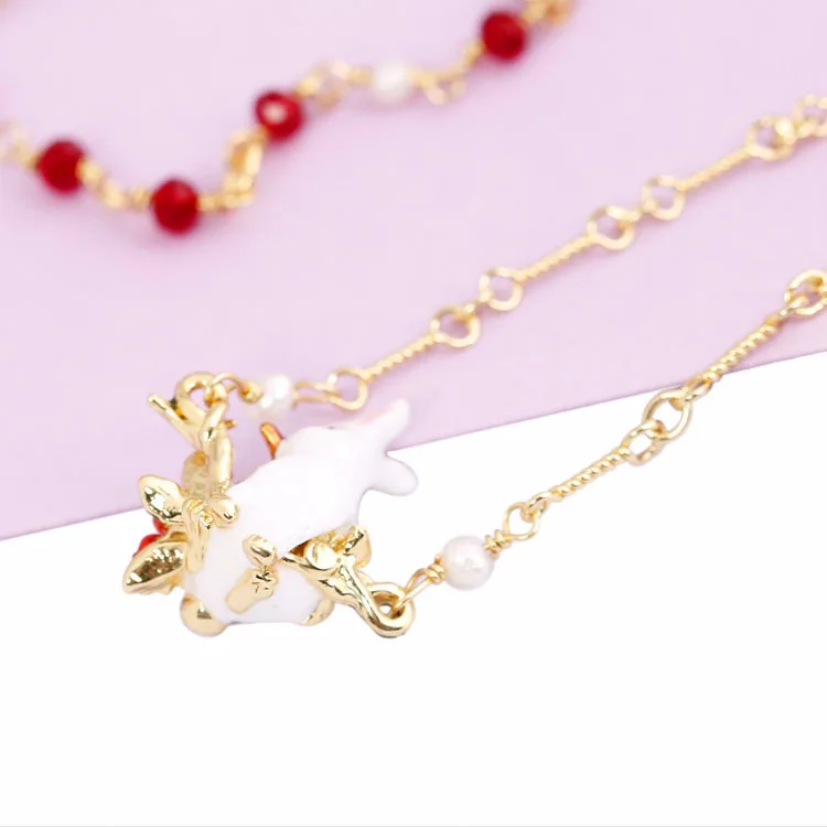 

Christmas Cherry Snow White rabbit Bunny rosary zodiac necklace enamel rural women's fashion tennis chain things for girls kupe
