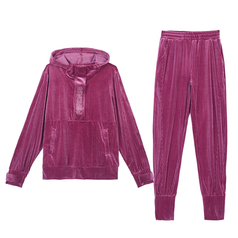 

Velvet tracksuit for women 2020 winter women's large size crop tops+pants suits female plus size word printting two-piece sets