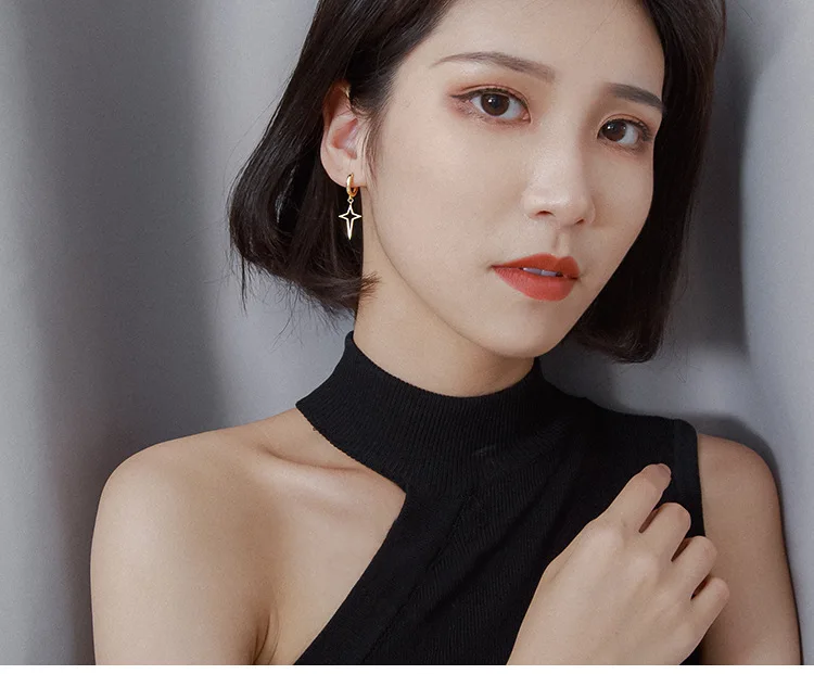 

Hot Sale Street Star Cross Personality Hip Hop Hanging Clip Earrings 2021 New Trend Fashion Women Jewelry for Party, Birthday