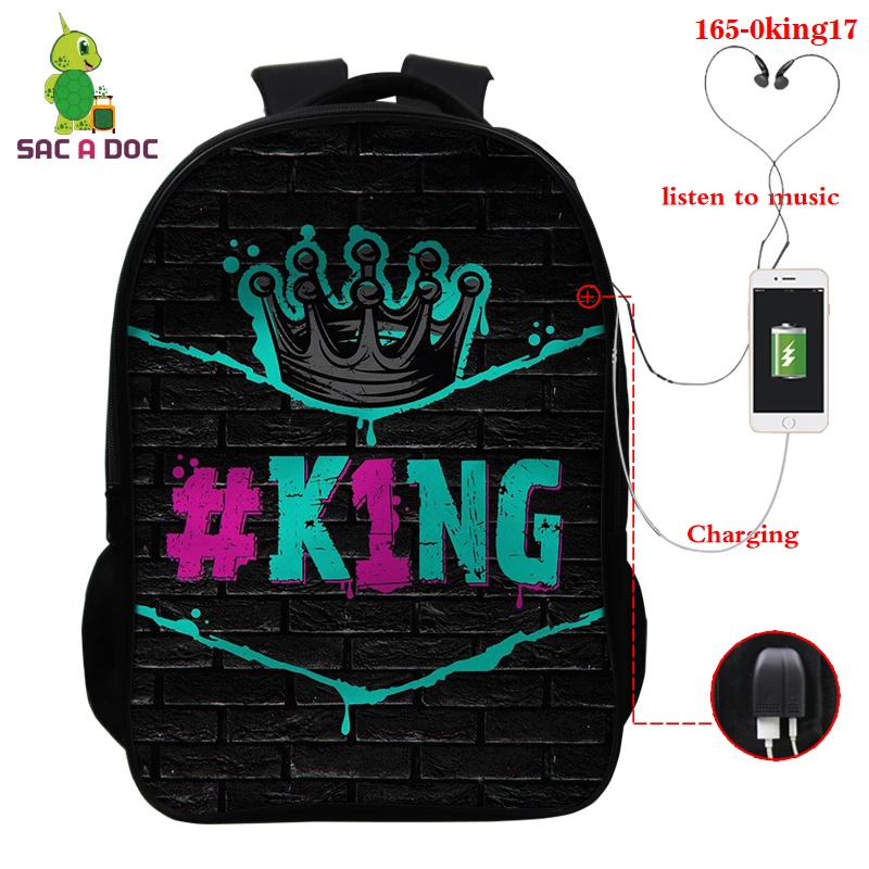 

Hot Sales School Bags Cartoon Tigrt King 3D Printing Boys Girl Student Backpack Bookbag 16 Inch Usb Charging Mochia Escolar