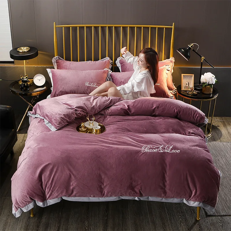 Постельное белье 3/4 шт. кристалл бархат пододеяльник набор плотные зимние теплые