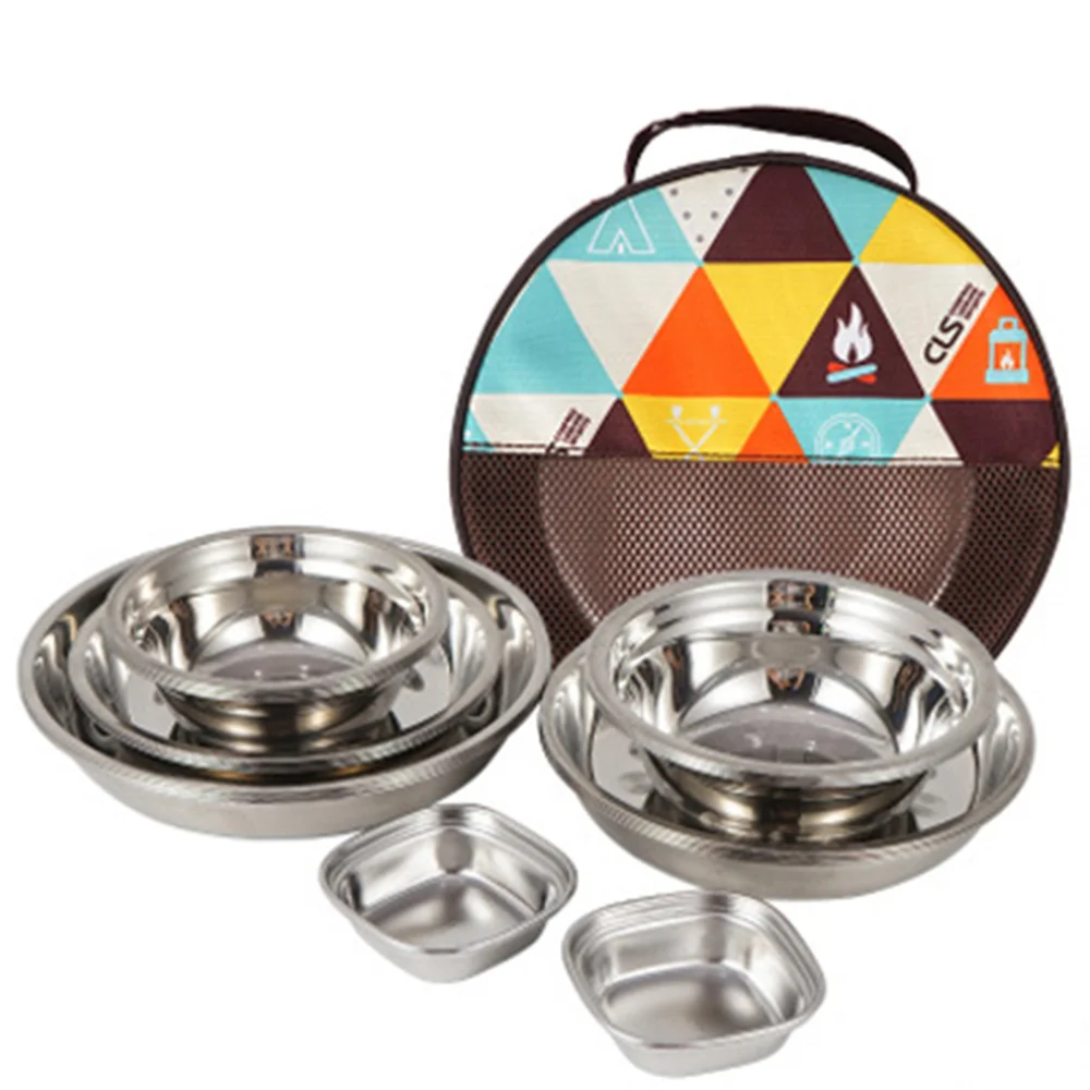 

1 Set Stainless Steel Dishes Saucer Outdoor Tableware Cutlery Camping Plate Bowl