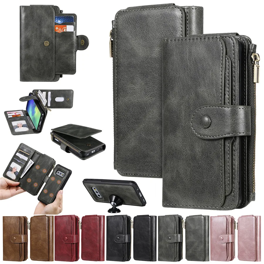 Чехол для Samsung S10 Plus кожаный флип кошелек в стиле ретро на молнии чехол S9 S8 S10E Note 8 9