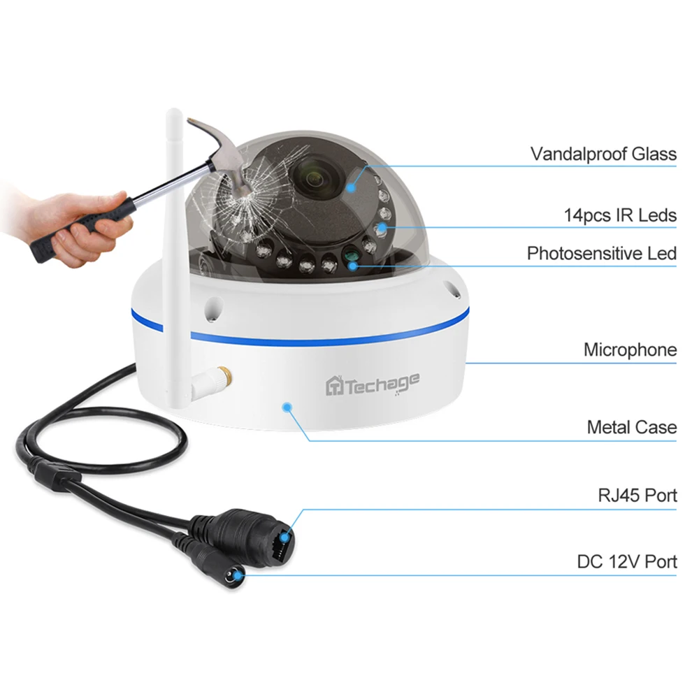Наружная купольная камера Techage 8 каналов Wi Fi антивандальная запись звука