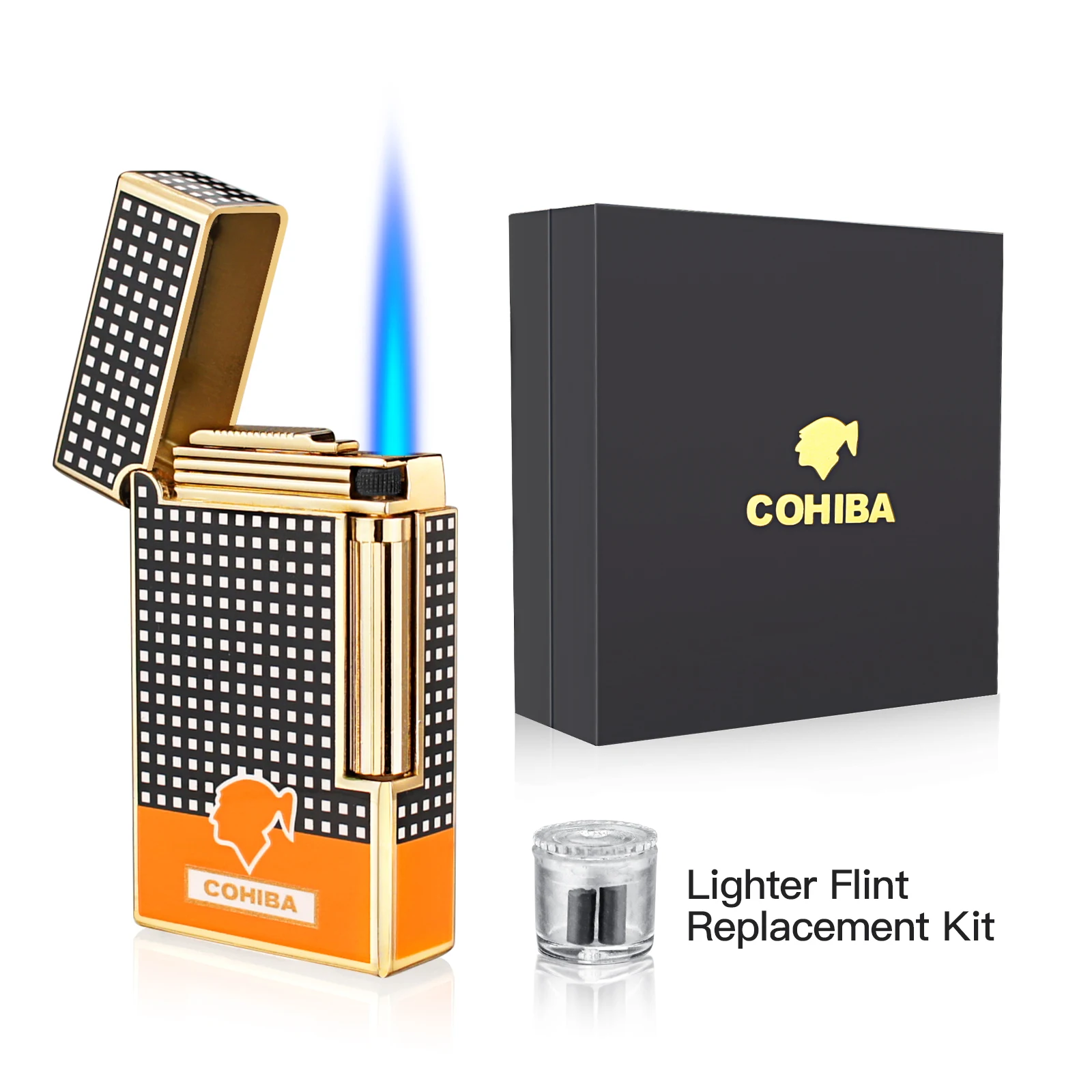 

Cigar Lighter Cohiba Torch Jet Blue Flame Portable Refillable Butane Gas Lighter with Cigar Punch Cigar Accessories for Gift Box