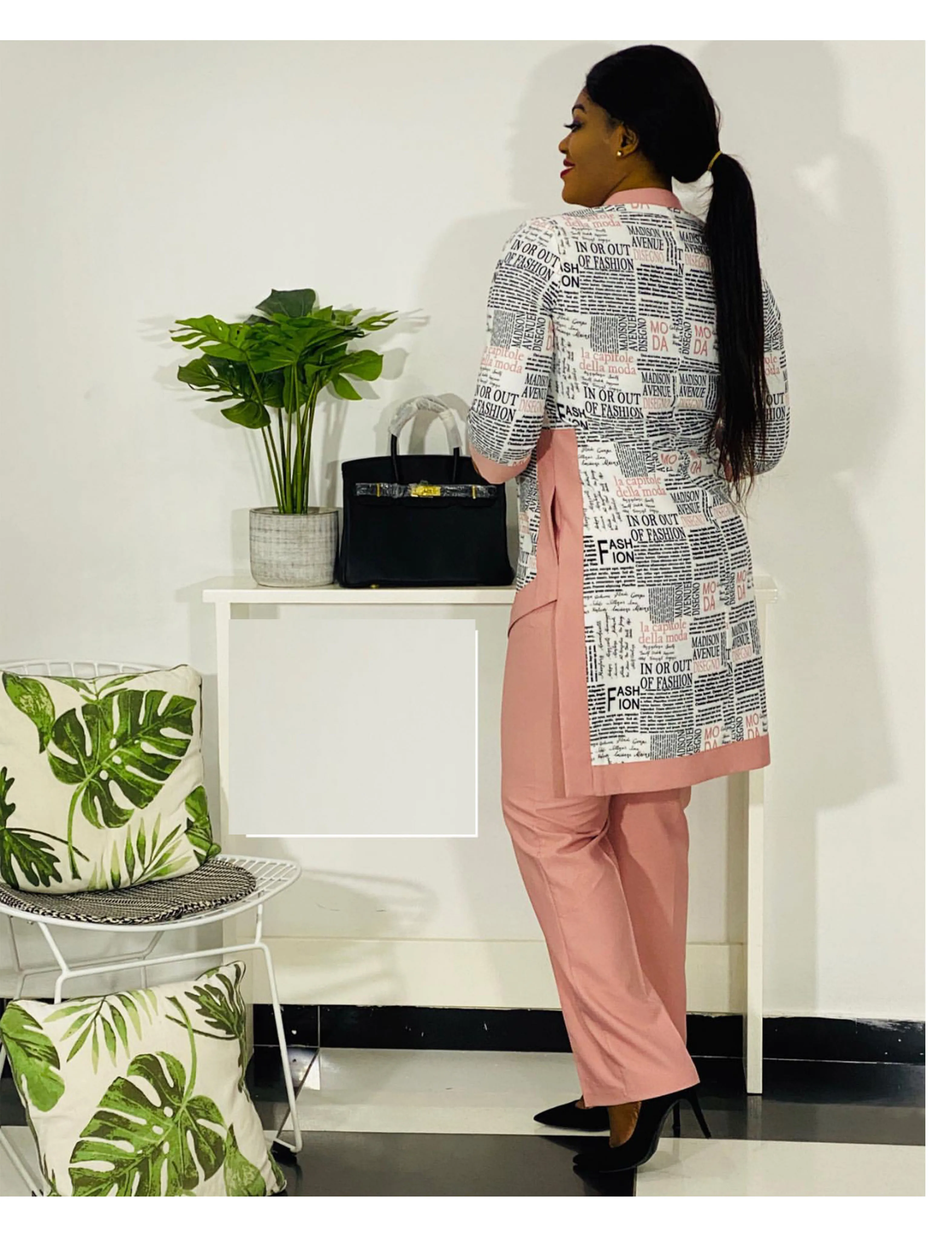 

2021 Dashiki African New Fashion Suit (Dress and Trousers) Zip Collar For Lady(ZMTZ#)