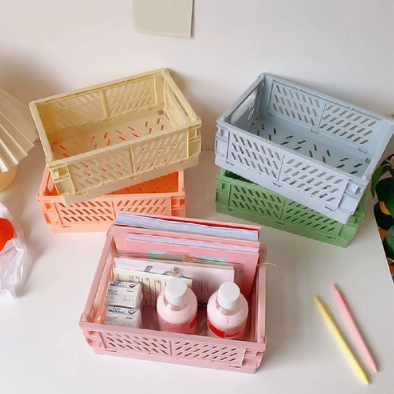 

Mini Storage Case Desktop Organizing Container Basket Handbook Tape Stationery Plastic Storage Boxes Desk Organizer