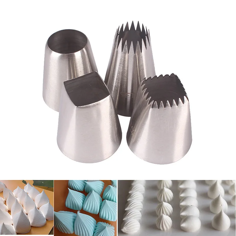 

3/4Pcs/Set Kitchen Gadgets 304 Stainless Steel Silver Pastry Nozzles Fondant Cakes Decor Set Cookies Supplies Big Style Nozzles