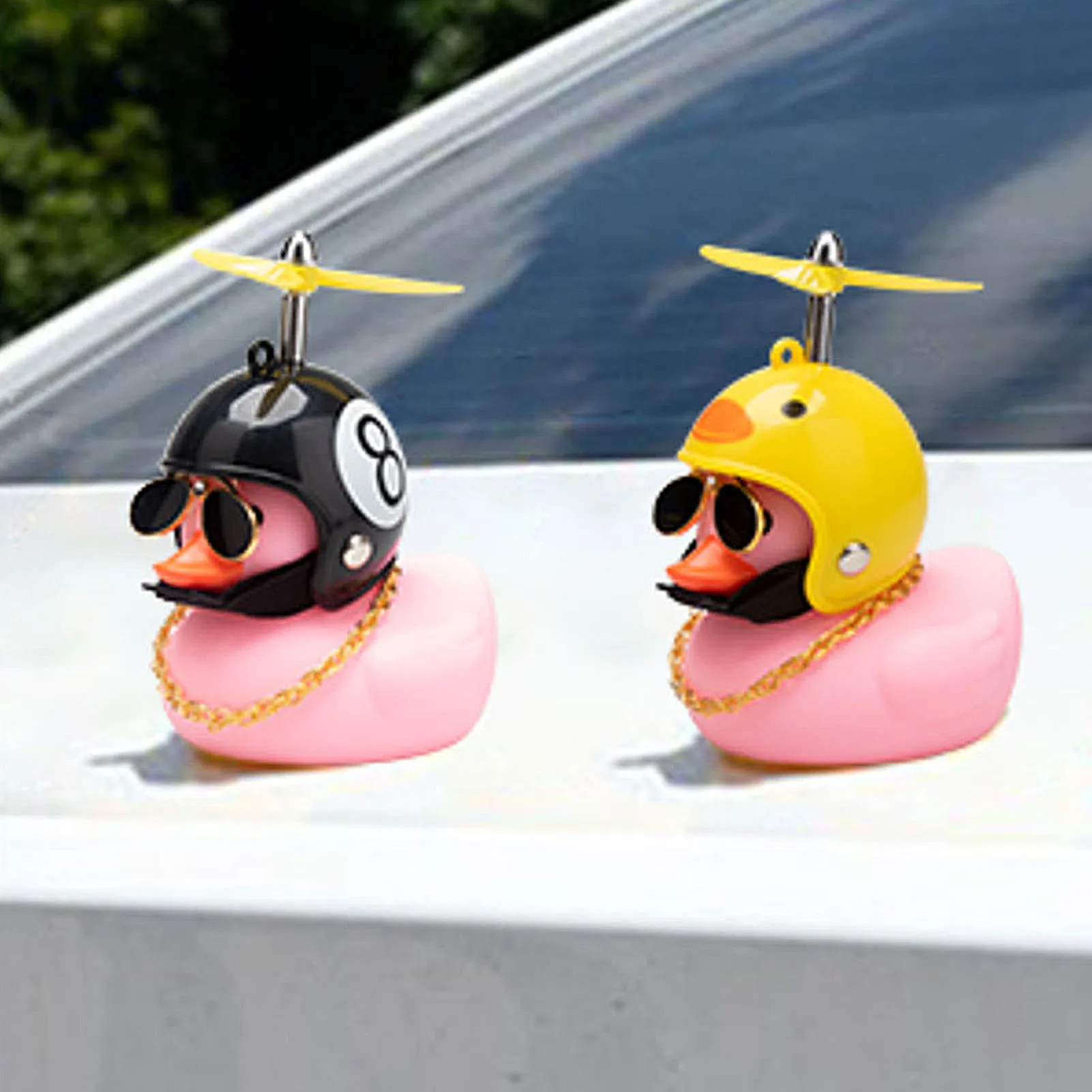 

Rubber Duck Toy Car Ornaments Yellow Duck With Propeller Helmet Car Dashboard Decor Squeaking Glowing Duck Toys For Adults Kids