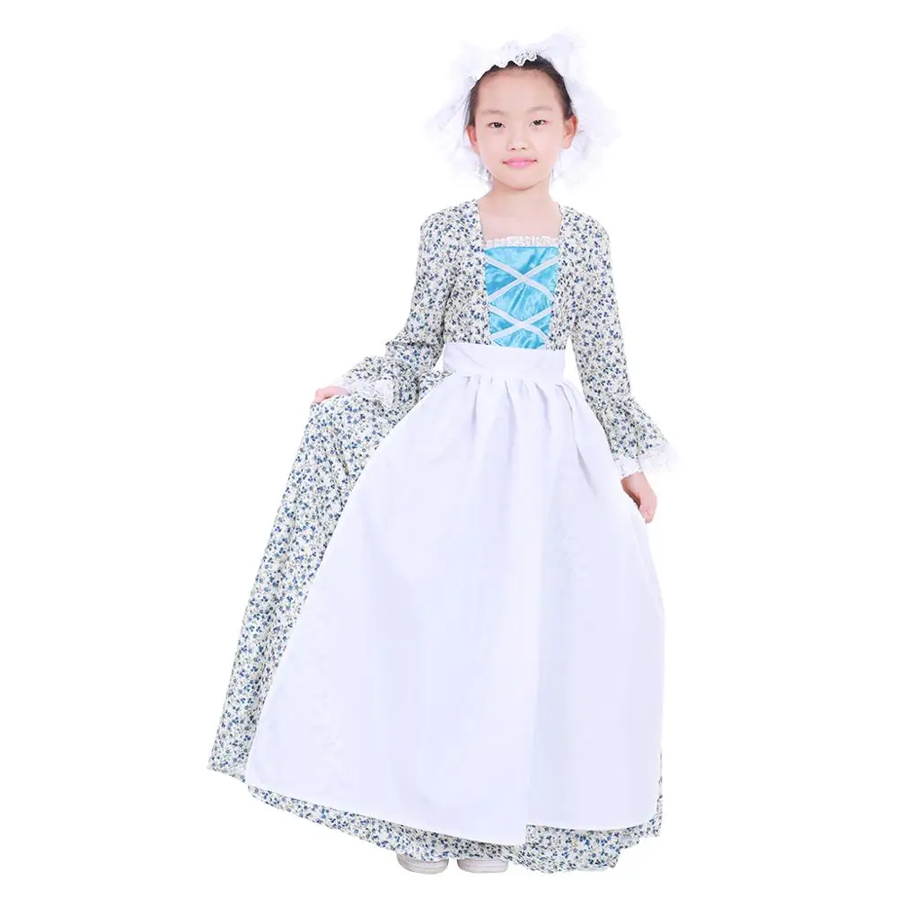 

Cosplaydiy средневековое платье для девочек, прерий, костюм, колониальный пионер, Делюкс, прерий, детское платье, костюм L320