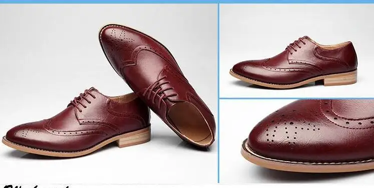 Brand Brogue Brown Red Black Men Business Dress Shoes Pointed Toe Men Wedding Shoes Leather Formal Shoes casual flats LE-23