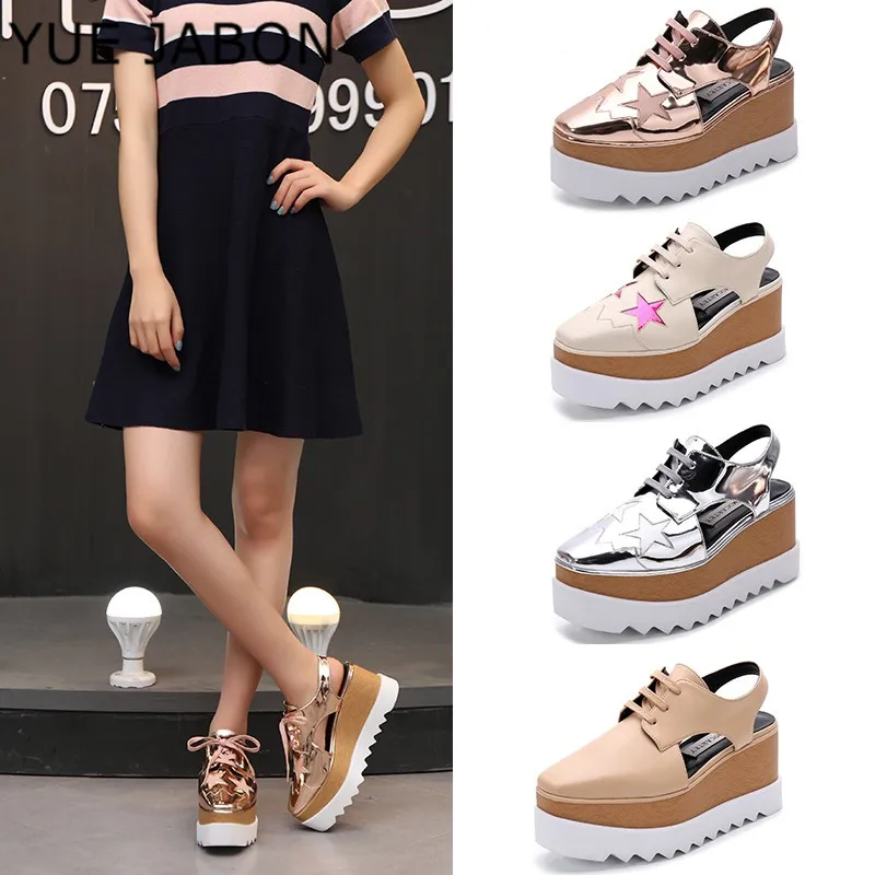 Дышащие кроссовки из натуральной кожи на платформе женская обувь со звездочками