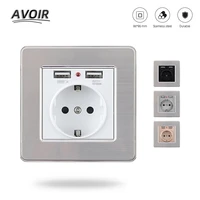 avoir stainless steel panel wall socket eu standard power supply ac110250v outlet with dual usb charging port indicator