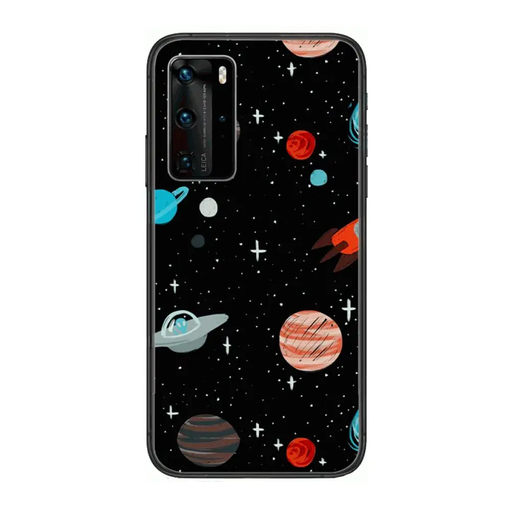 

Hand drawn starry sky Phone Case For Huawei P 40 30 20 10 Lite Smart Z Pro Black Etui Coque Painting Hoesjes comic fashion