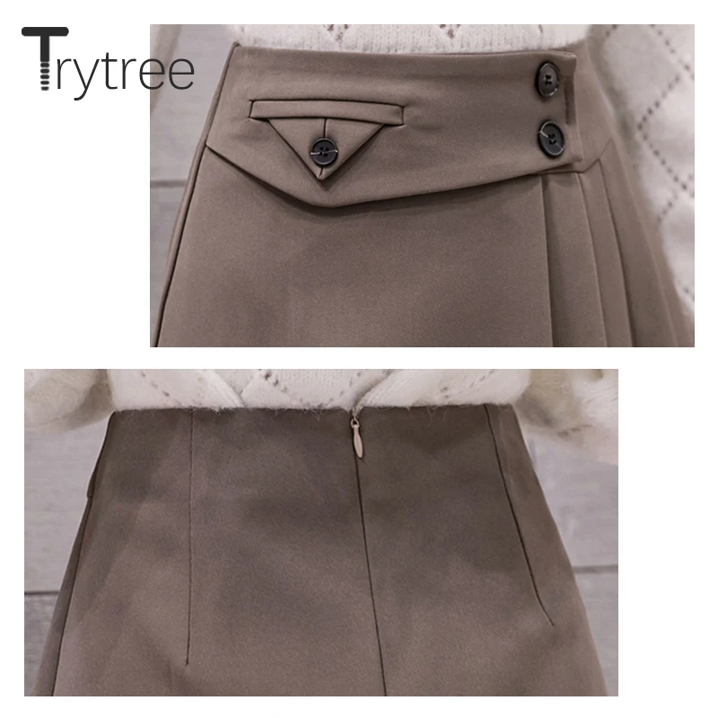 

Trytree 2020 Spring Autumn Casual Woman Shorts Skirt High Waist Patchwork Asymmetric Pleated Solid Sweet A-line Zip Shorts Skirt