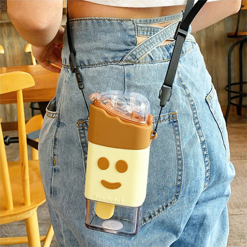 

New Ice Cream Tritan Water Bottle With Straw Creative Donut Shape Kids Straw Drinking Cup Portable Anti Fall Leakproof Kettle