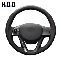 black artificial leather steering wheel cover hand stitched car steering wheel covers for kia k5 2011 2012
