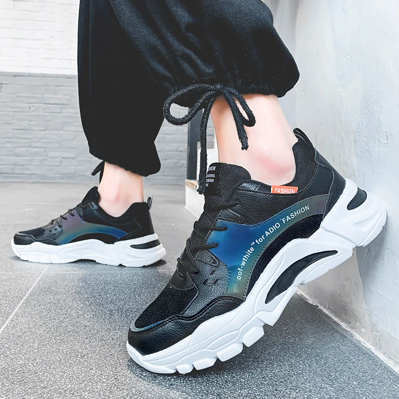 

2021 Spring Men's Fashion Sneakers Breathable Damping Rubber Non-slip Running Shoes Height Increasing Lace-up Non-slip Lighted