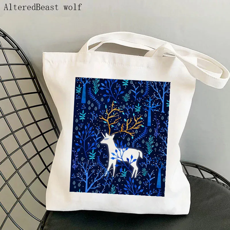 

Женская сумка для покупок олень icorn в синем цвете Kawaii bag Harajuku Shopping Canvas Shopper Bag женская сумка